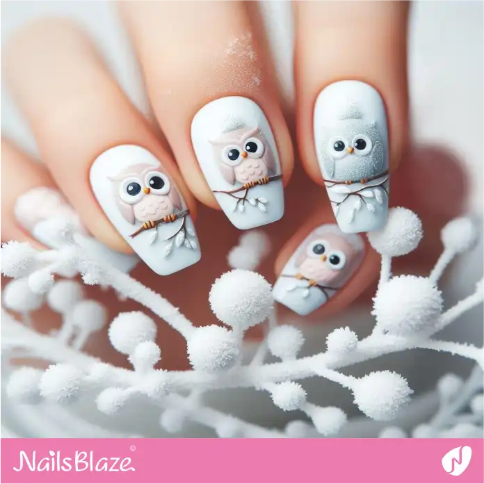 Simple Snowy Owl Nail Design | Polar Wonders Nails - NB3149